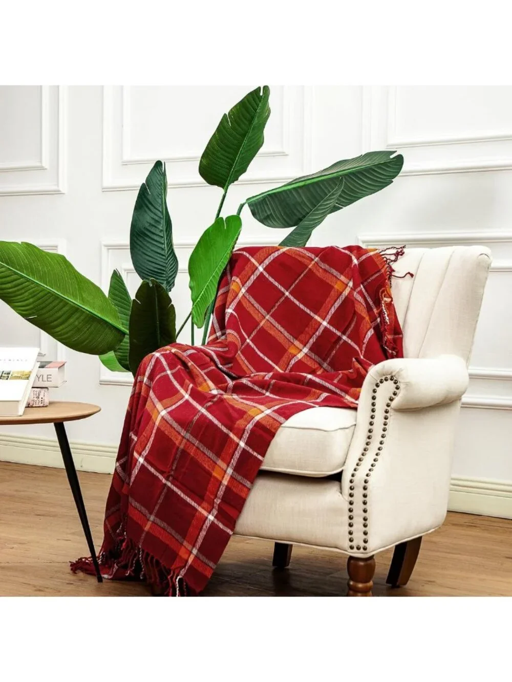 Cozy Vintage Plaid Fluffy Throw Blanket - Soft Lightweight Decorative 50x67